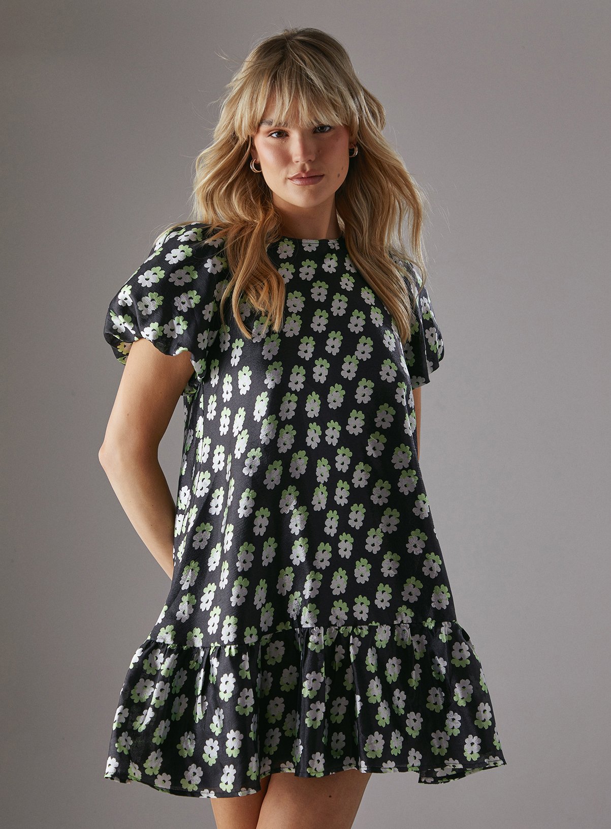 WAREHOUSE Organza Puff Sleeve Swing Mini Dress 10 - Image 2 thumbnail